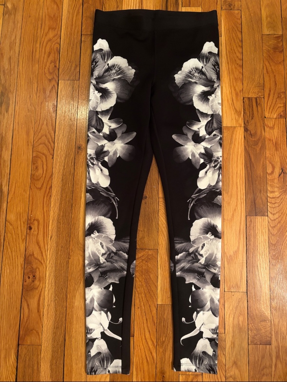 Express Black Leggings with Monochrome Floral Side Panels (1)